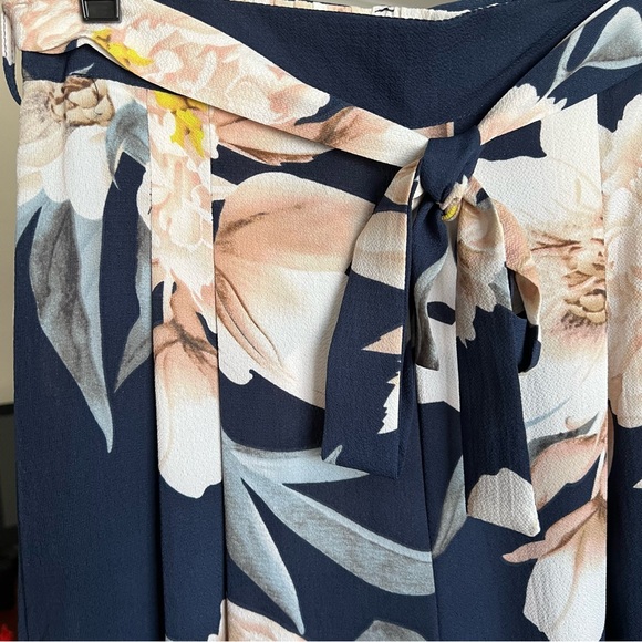 Navy Floral Palazzo Pants with Tie Waist - Picture 4 of 7